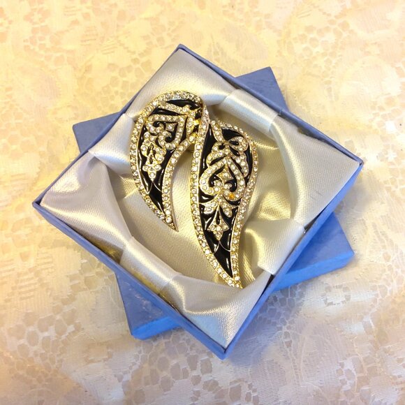 Vintage Butler Clear Rhinestone Gold Plated Leaves Metal Brooch Art Deco Jewelry - Picture 6 of 8